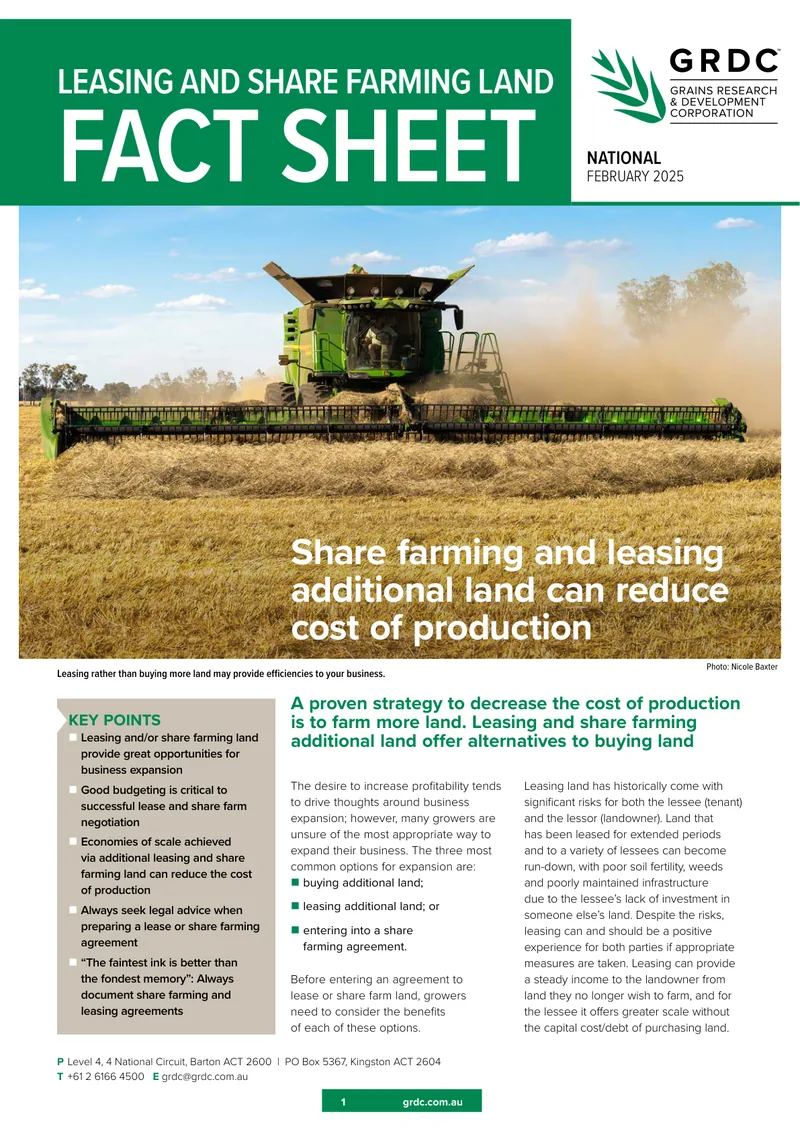 Leasing and Share Farming Land fact sheet cover