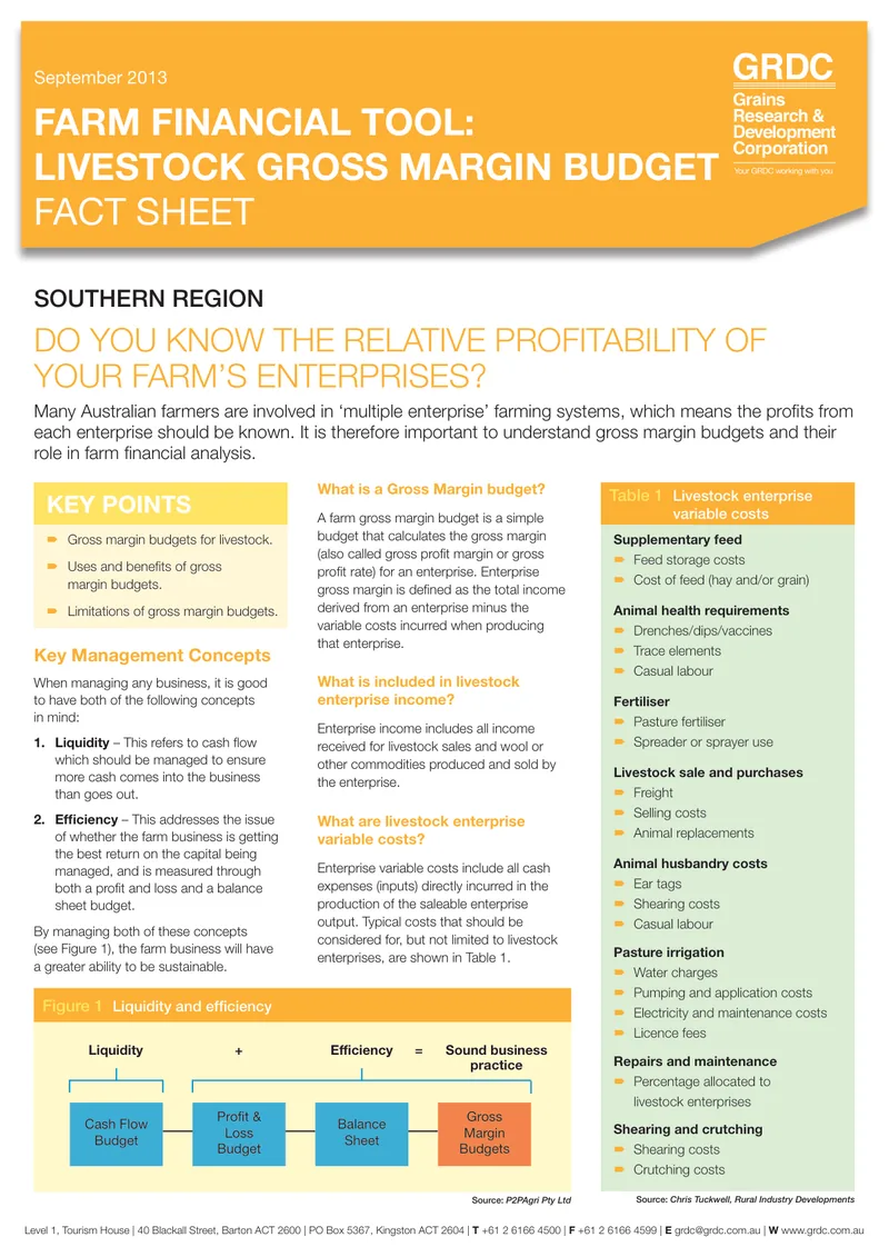 Livestock Gross Margin Budget fact sheet cover
