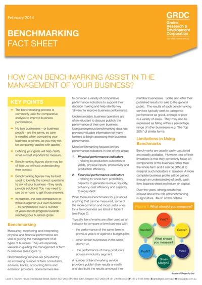 GRDC Fact Sheet: Benchmarking - How much can benchmarking really tell you about your business?